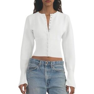 Womens Cropped Long Sleeve Cardigan Sweater White